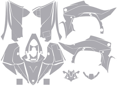ATV graphics decal kit with gray and white cut vinyl panel shapes