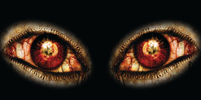 Pair of brown-gold eye detail headlight graphics with black outline
