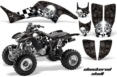 Checkered Skull - Black Background White Design