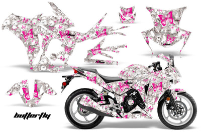 Skulls & Butterflies in White Background Pink Design