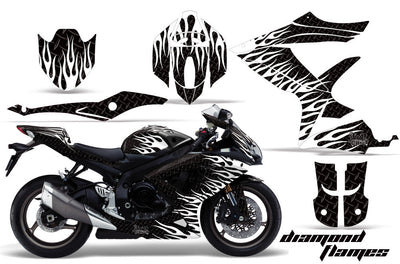 Diamond Flame Black Background White Design