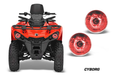 Can-Am Outlander L headlight eye graphics with red cyborg-style glowing light pattern