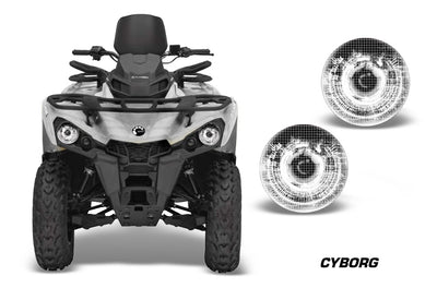 Can-Am Outlander L headlight eye graphics with white cyborg-style glowing light pattern