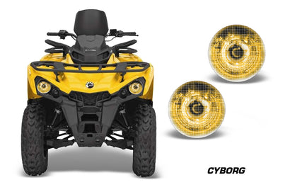Can-Am Outlander L headlight eye graphics with yellow cyborg-style glowing light pattern