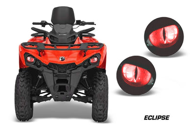 Can-Am Outlander L headlight eye graphics with red eclipse-style glowing light pattern