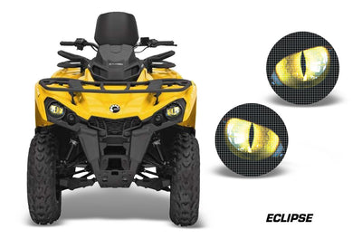 Can-Am Outlander L headlight eye graphics with yellow eclipse-style glowing light pattern