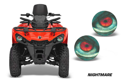 Can-Am Outlander L headlight eye graphics with red Nightmare spiral eye pattern