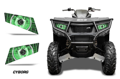 Headlight graphic decal set with glowing green ring pattern on dark background