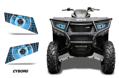 Headlight graphic decal set with glowing blue ring pattern on dark background