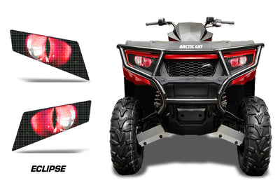 Headlight graphic decal set with glowing red triangular pattern on dark background
