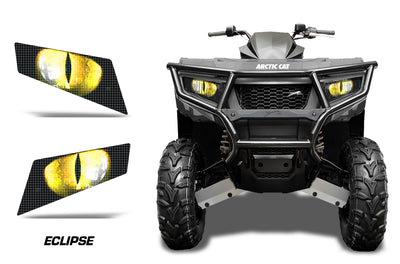 Headlight graphic decal set with glowing yellow triangular pattern on dark background