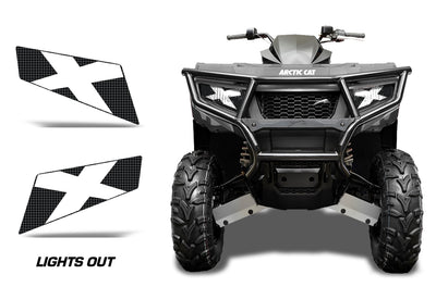 Headlight graphic decal set with black-and-white X pattern on dark background