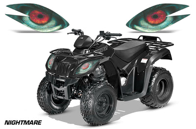 ATV headlight graphics decal set with teal and red nightmare eye pattern for Arctic Cat 250