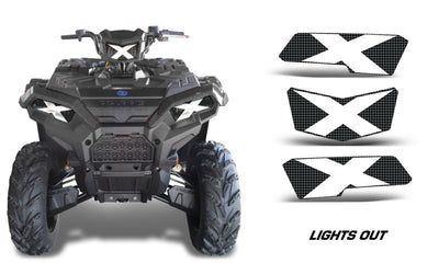 Headlight eye graphics set with black-and-white "LIGHTS OUT" X pattern, three overlays