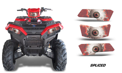 Headlight eye graphics set with red "SPLICE" pattern, three-piece overlays for ATV