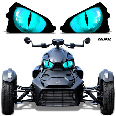 Can-Am Ryker headlight eye graphics, teal blue eyes with slit pupils (pair)