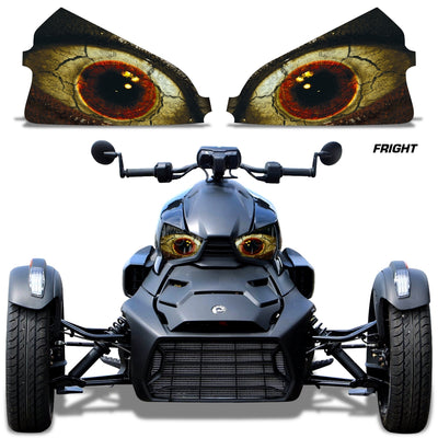 Can-Am Ryker headlight eye graphics, gold and red fiery eyes with slit pupils (pair)