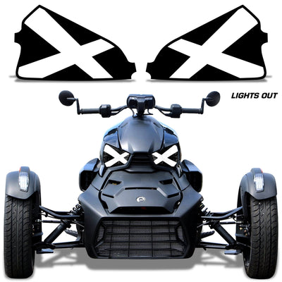 Can-Am Ryker headlight eye graphics, black and white X eyes with slit pupils (pair)