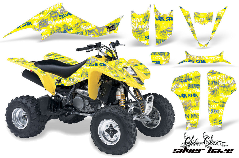 Silver Haze Yellow Background Blue Design