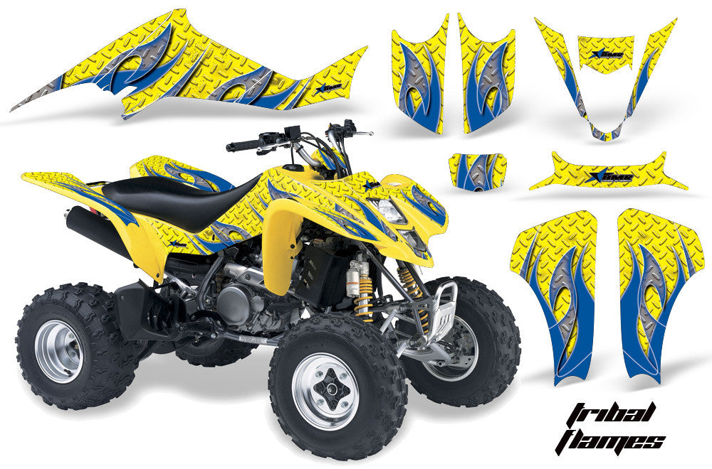 Tribal Flames - Yellow Background Blue Design