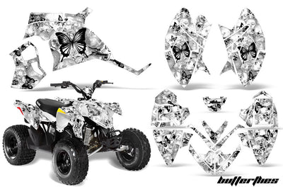 Butterflies & Skulls - White Background Black Design