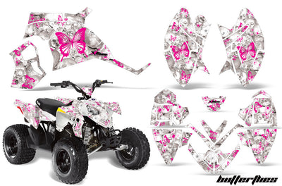 Butterflies & Skulls - White Background Pink Design