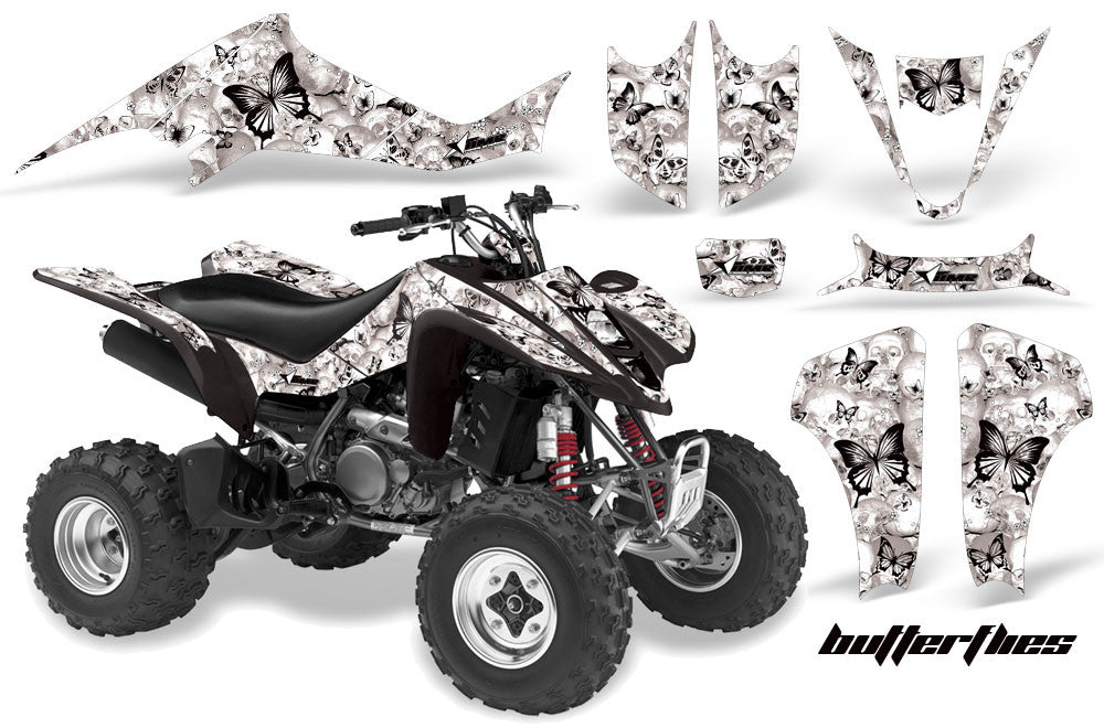 Butterflies & Skulls - White Background Black Design