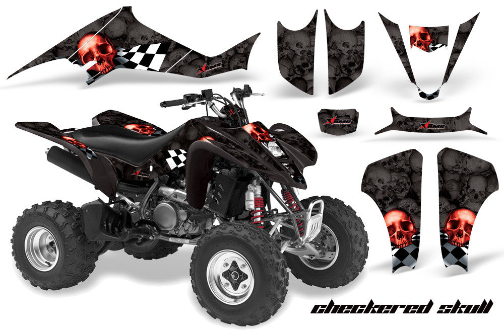 Checkered Skull - Black Background Red Design