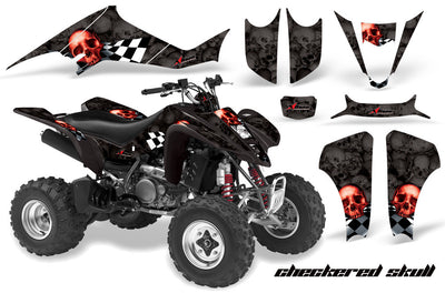 Checkered Skull - Black Background Red Design
