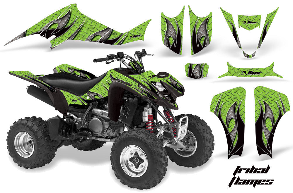 Tribal Flames - Green Background Black Design