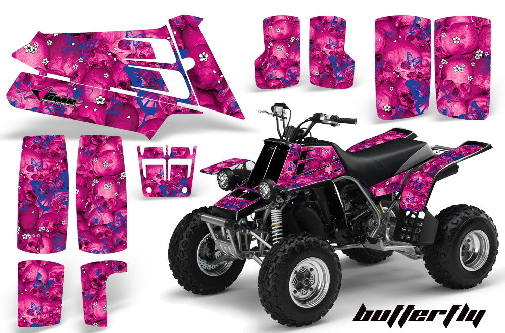 Skulls & Butterflies - Pink Background, Blue Design