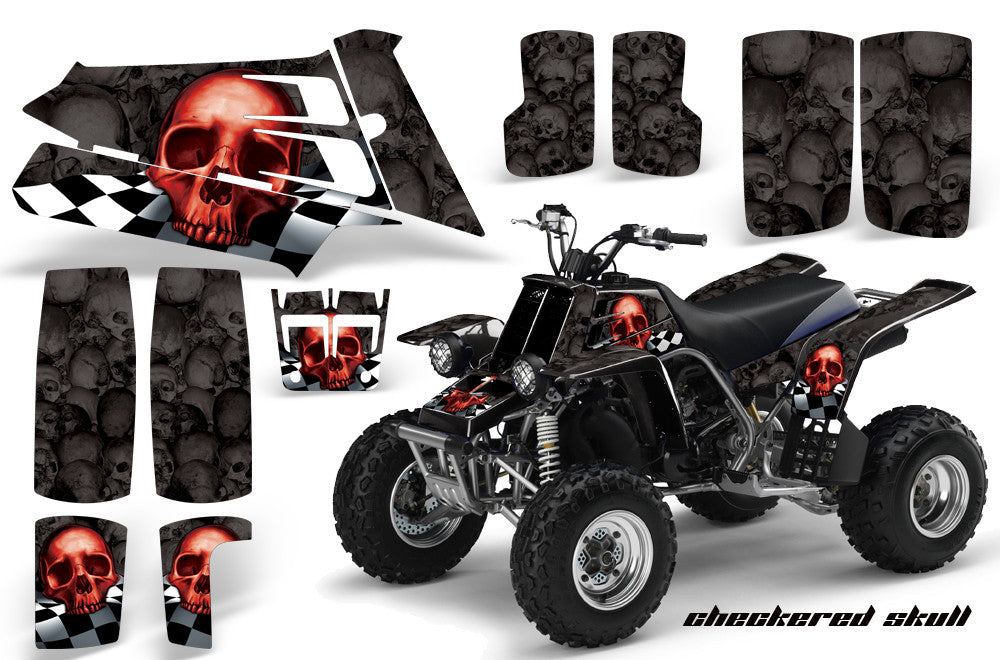 Checkered Skull - Black Background, Red Design