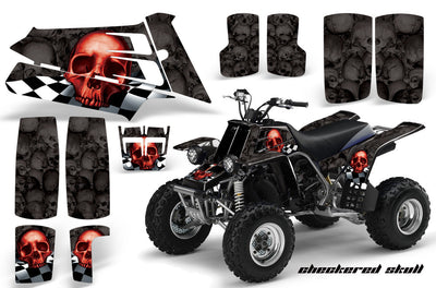 Checkered Skull - Black Background, Red Design
