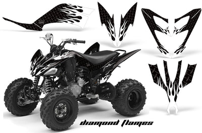 Diamond Flames - Black Background White Design