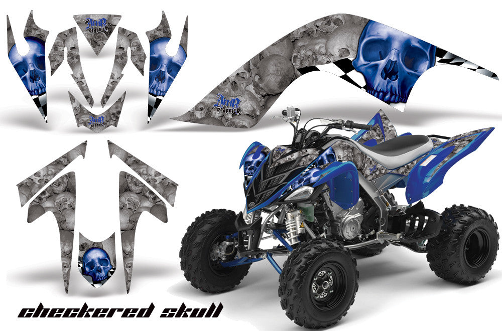 Checkered Skull - Silver Background Blue Design