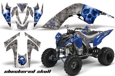Checkered Skull - Silver Background Blue Design