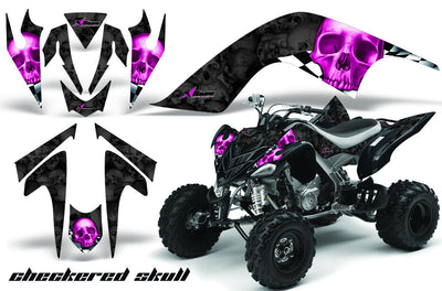 Checkered Skull - Black Background Pink Design
