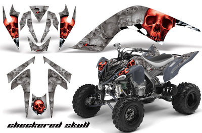 Checkered Skull - Silver Background Red Design