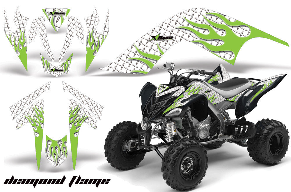 Diamond Flames - White Background Green Design