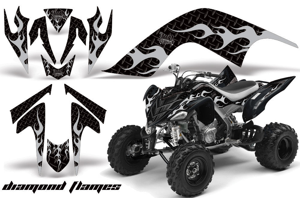 Diamond Flames - Black Background Silver Design