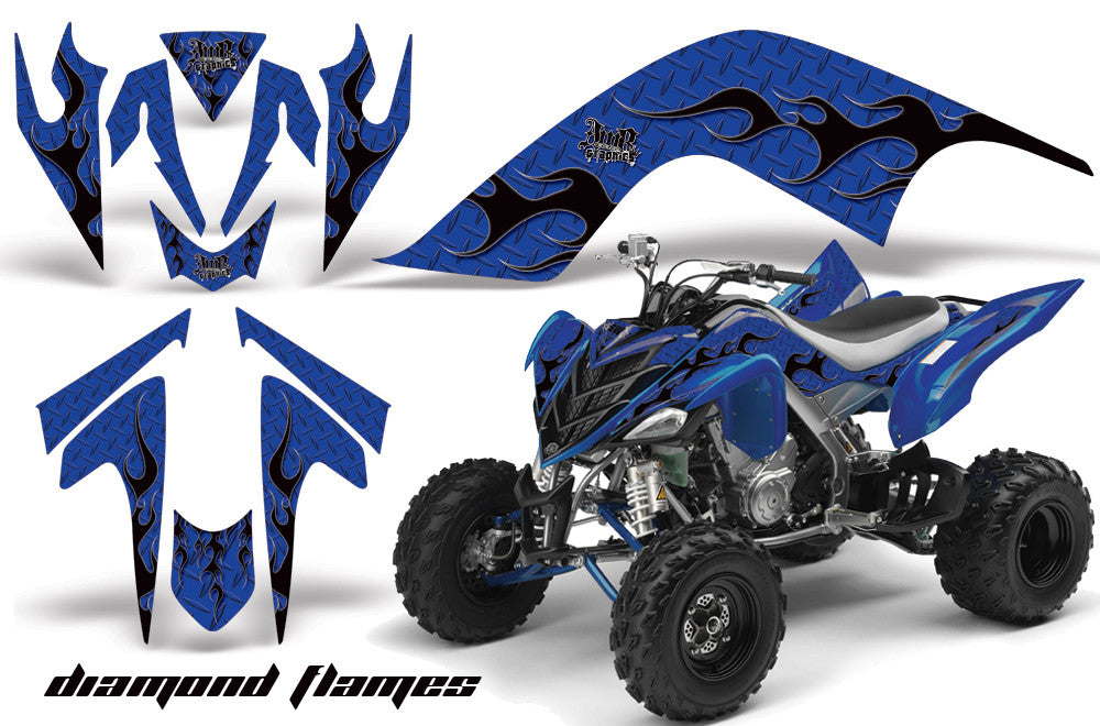 Diamond Flames - Blue Background Black Design
