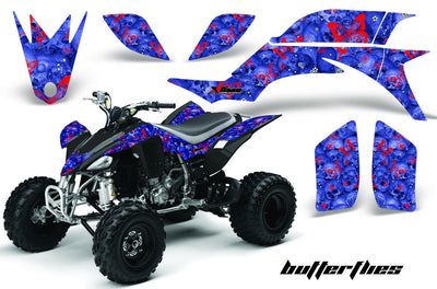 Skulls & Butterflies Blue Background Red Design