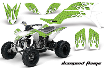 Diamond Flames - Green Background White Design