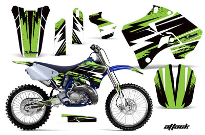 Green and black motorcycle graphics kit with lightning shapes and bold decal panels for Yamaha YZ 250