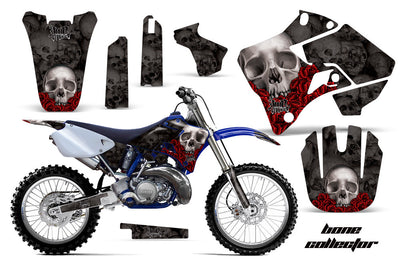 Yamaha YZ 125 graphics kit in black with red skull pattern on front and side panels