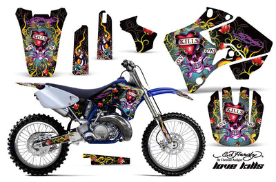 Motorcycle graphics kit for dirt bike with colorful skull and flame artwork set