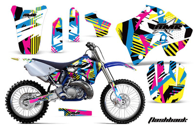 Motorcycle graphics kit for Yamaha YZ 250 with colorful geometric streaks, full set