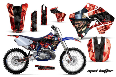 YZ 125 graphic kit with red, black, and white skull-and-warrior style artwork