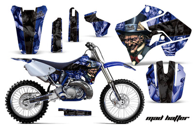 Motorcycle graphics kit for dirt bike with dark blue skull and action graphics set