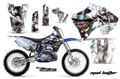 Motorcycle graphics kit for Yamaha YZ 250 in grayscale with character and face collage